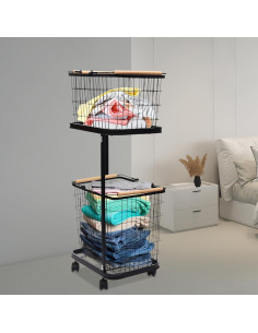 Cesta de Ropa con Ruedas Mignonnememe 2 Niveles Negra 2