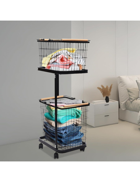 Cesta de Ropa con Ruedas Mignonnememe 2 Niveles Negra