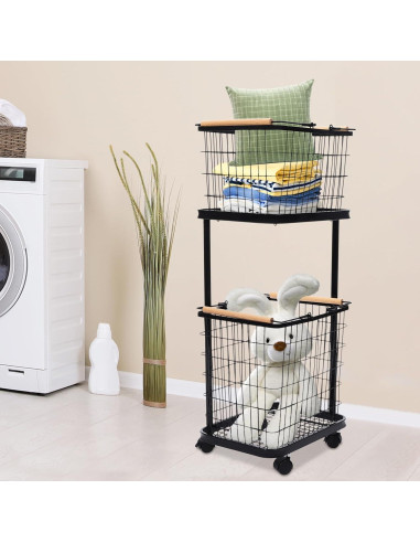 Cesta de Ropa con Ruedas Mignonnememe 2 Niveles Negra