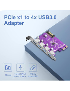 Tarjeta PCIe a 4 USB 3.0 10Gtek VL805-4B-2-US con SATA 2