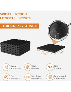 Paquete de 54 Paneles Aislantes de Sonido 30.48cm Negro 2
