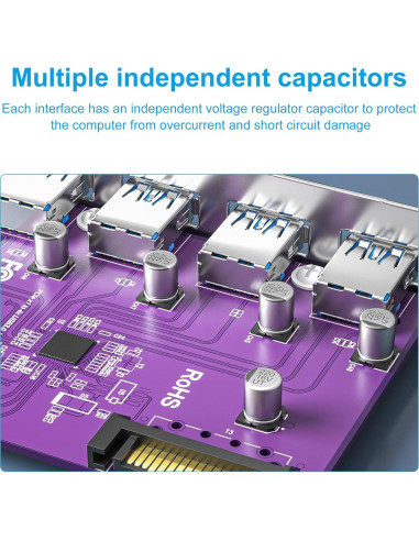 Tarjeta PCIe a 4 USB 3.0 10Gtek VL805-4B-2-US con SATA