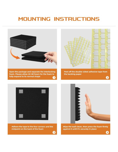 Paquete de 54 Paneles Aislantes de Sonido 30.48cm Negro