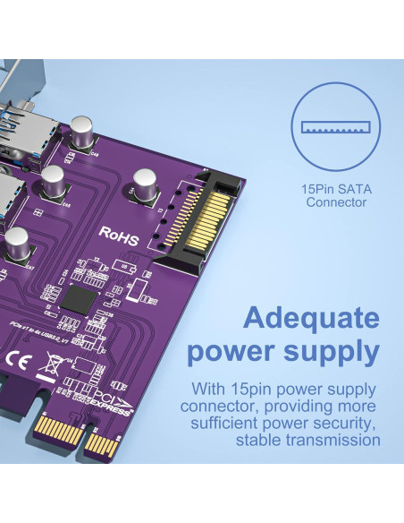 Tarjeta PCIe a 4 USB 3.0 10Gtek VL805-4B-2-US con SATA
