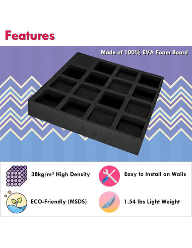 4 Paneles Difusores Acústicos EVA 60x60x5cm Negro para Estudio