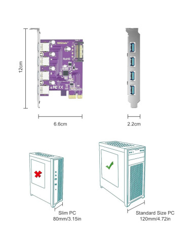 Tarjeta PCIe a 4 USB 3.0 10Gtek VL805-4B-2-US con SATA