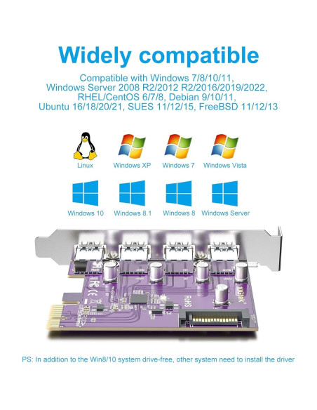 Tarjeta PCIe a 4 USB 3.0 10Gtek VL805-4B-2-US con SATA