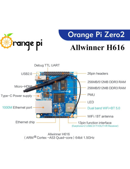 Computadora Orange Pi Zero 2 1GB DDR3 Quad Core 64 Bit