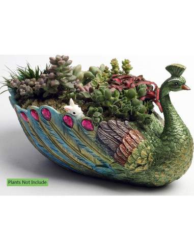 Maceta de Resina Hecha a Mano 24 cm Pavo Drenaje Azul