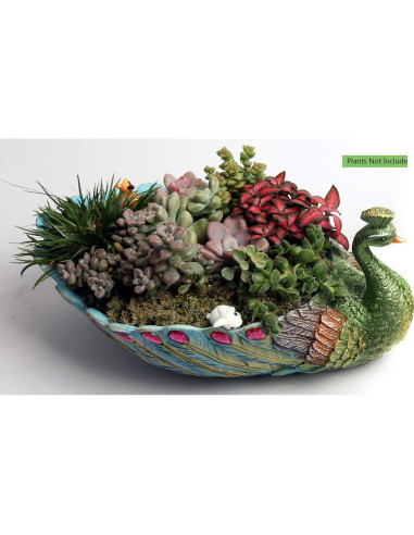 Maceta de Resina Hecha a Mano 24 cm Pavo Drenaje Azul