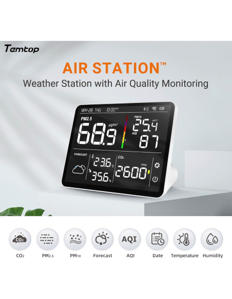 Monitor de Calidad del Aire Temtop M100 8-en-1 PM2.5 CO2