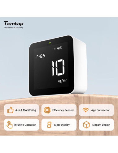 Monitor de Calidad del Aire Temtop M100 8-en-1 PM2.5 CO2