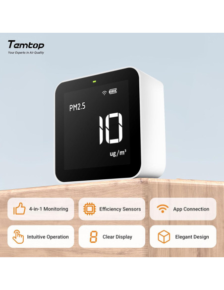 Monitor de Calidad del Aire Temtop M100 8-en-1 PM2.5 CO2