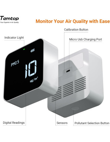 Monitor de Calidad del Aire Temtop M100 8-en-1 PM2.5 CO2
