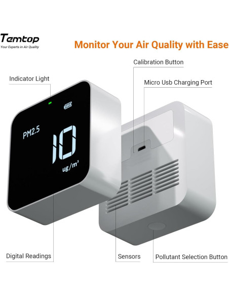 Monitor de Calidad del Aire Temtop M100 8-en-1 PM2.5 CO2