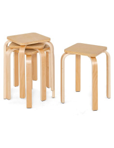 GOFLAME Juego de 4 Taburetes Apilables de Madera Natural