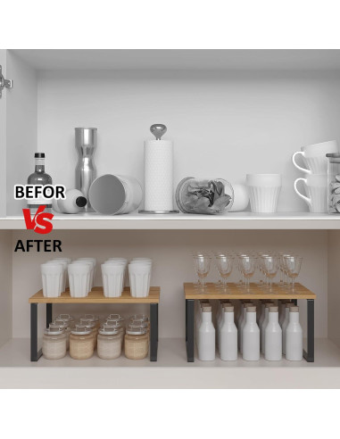 Organizador de Gabinete SUYU Set de 2 Estantes de Bambú