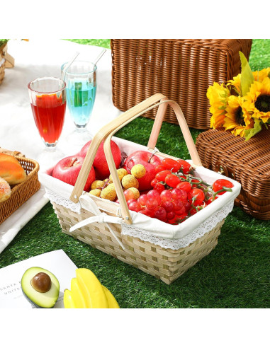 Cesta de Picnic LOYIM 32 cm con Asas Plegables y Forro Blanco