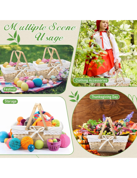 Cesta de Picnic LOYIM 32 cm con Asas Plegables y Forro Blanco