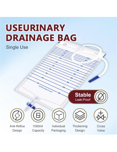 Paquete de 10 bolsas de recolección de orina 1000ml YOOGUSTO 2