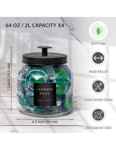 Juego de 4 Tarros de Vidrio LUXENEST para Lavandería 1.81 kg