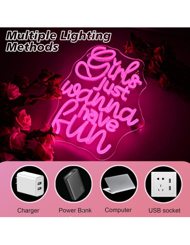 Letrero de Neón LED Rosa 'Las Chicas Solo Quieren Divertirse' 36.8x31.8cm