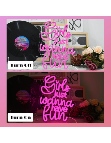 Letrero de Neón LED Rosa 'Las Chicas Solo Quieren Divertirse' 36.8x31.8cm