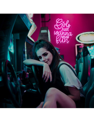 Letrero de Neón LED Rosa 'Las Chicas Solo Quieren Divertirse' 36.8x31.8cm