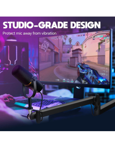 Brazo de Micrófono Ajustable AS17 Negro con Elevador 15cm