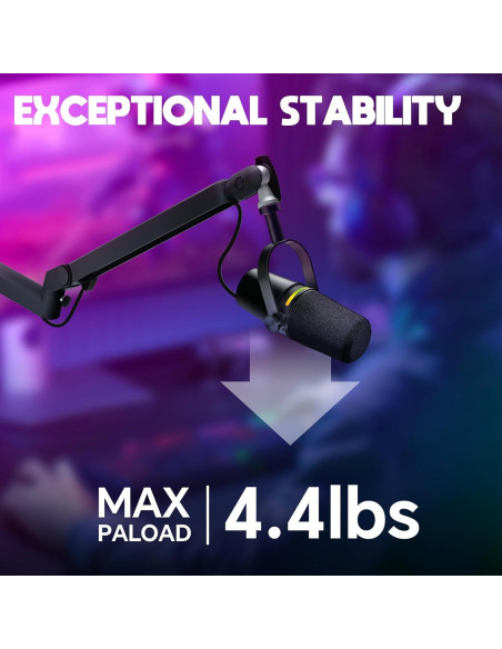 Brazo de Micrófono Ajustable AS17 Negro con Elevador 15cm