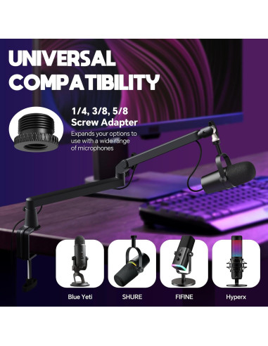 Brazo de Micrófono Ajustable AS17 Negro con Elevador 15cm