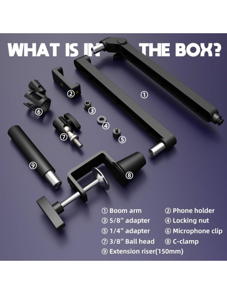 Brazo de Micrófono Ajustable AS17 Negro con Elevador 15cm