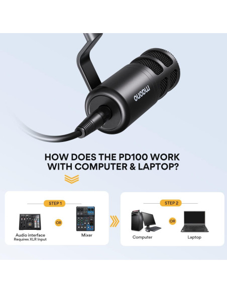 Micrófono Dinámico XLR MAONO PD100 para Podcast y Grabación