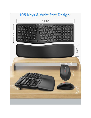 Combo Teclado y Ratón Inalámbrico Ergonómico E-YOOSO 2.4G