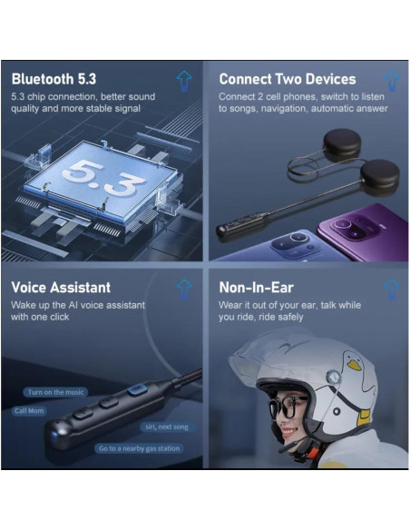 Auricular Bluetooth GDM para Casco de Motocicleta, Altavoces Dobles