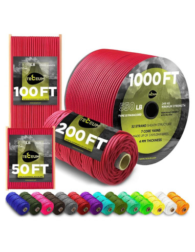 Cuerda Paracord 550 TECEUM Carmesí 304.8 m 4mm Táctica
