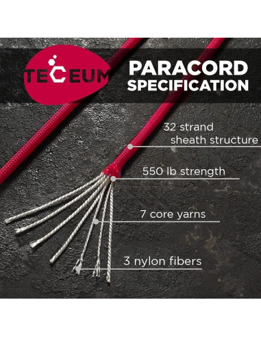 Cuerda Paracord 550 TECEUM Carmesí 304.8 m 4mm Táctica