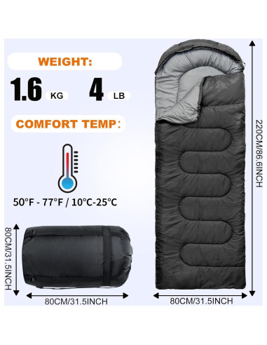 Saco de dormir SyndeRay para acampar 1 persona 220x80 cm