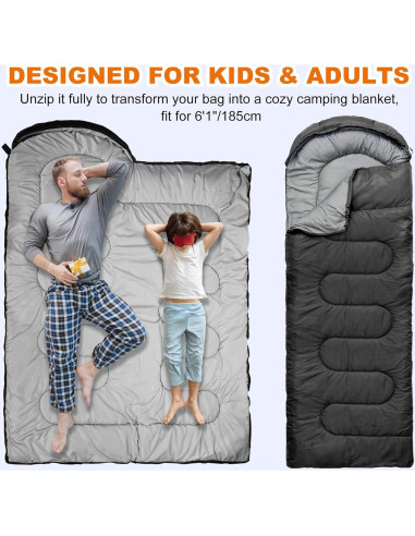 Saco de dormir SyndeRay para acampar 1 persona 220x80 cm