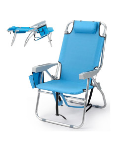 Silla de Playa Outvita Ajustable 5 Posiciones Azul Plegable