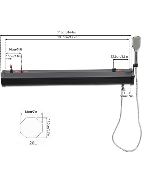 Ducha de Camping CRYBY 20L con Cabezal y Manguera 1.7m