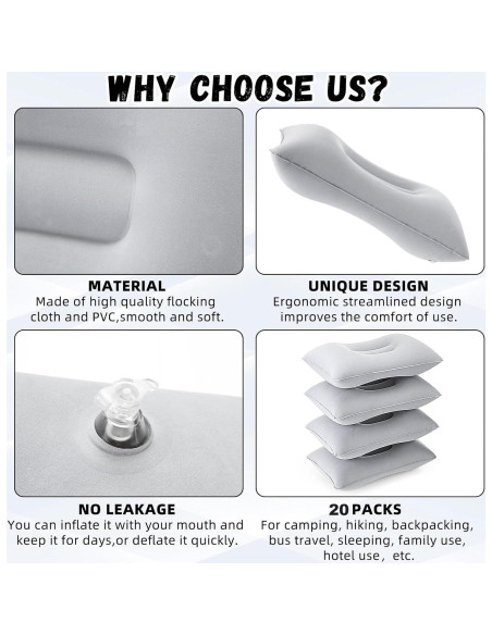 20 Almohadas Inflables Geelin para Camping y Playa Gris