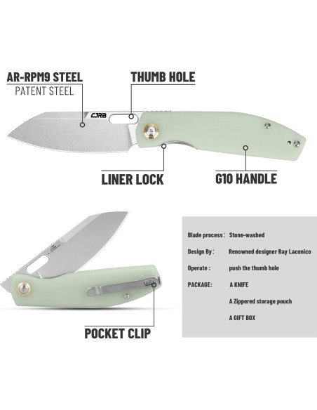 Cuchillo Plegable CJRB Ekko J1929 Hoja Acero AR-RPM9 Verde
