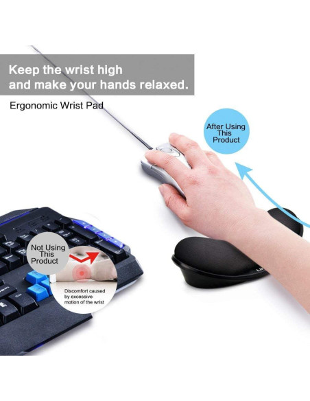 Reposamuñecas Ergonómico LINGSFIRE Espuma Viscoelástica Negro