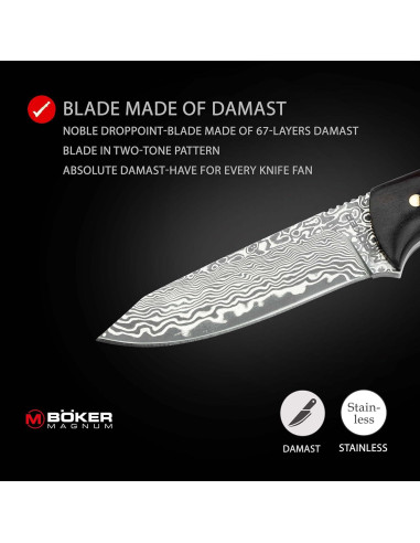 Cuchillo de Caza Boker Magnum Vernery Damasco 9.1 cm con Funda