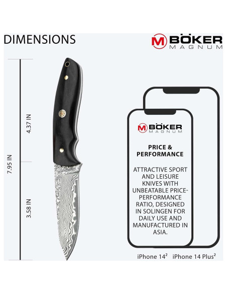 Cuchillo de Caza Boker Magnum Vernery Damasco 9.1 cm con Funda