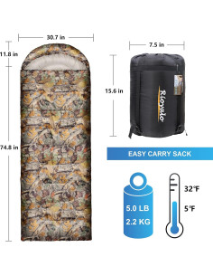 Saco de dormir Rioyalo 0C Camuflaje Forestal 220x78cm 2