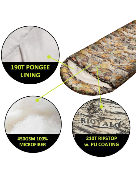 Saco de dormir Rioyalo 0C Camuflaje Forestal 220x78cm