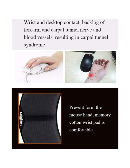 Reposamuñecas Ergonómico LINGSFIRE Espuma Viscoelástica Negro