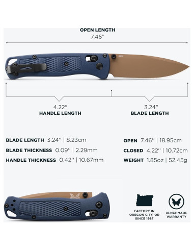 Cuchillo EDC Benchmade Bugout 535 Grivory Azul 10.7cm
